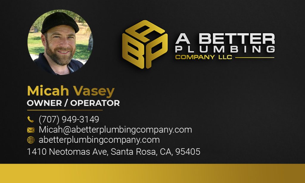 Micah Vasey Business Card. Santa Rosa Plumbing Services